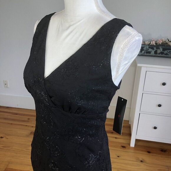 New Faith Love Passion Dress 9 Black Sparkle Surplice Sleeveless Sheath Cocktail - Picture 10 of 12